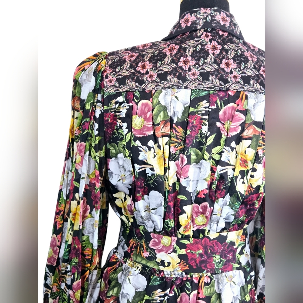 Alice + Olivia Black Floral Mini Dress with White, Yellow & Pink Blooms - Picture 7 of 15